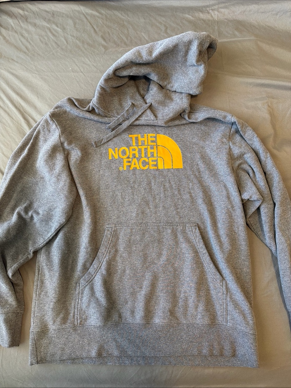 The North Face Heather Gray Hoodie with Yellow Logo